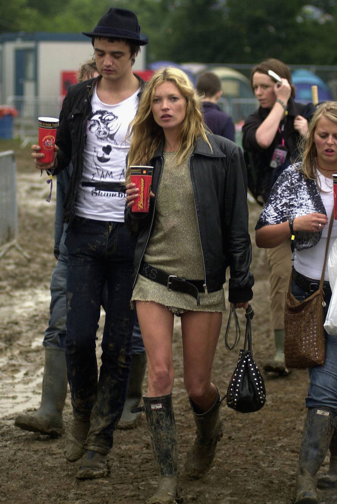 Kate Moss with then-boyfriend Pete Doherty at Glastonbury Festival in 2005