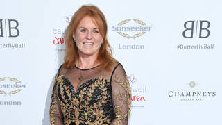 Sarah Ferguson stuns in a gorgeous black and gown gown on the red carpet of the Butterfly Ball
