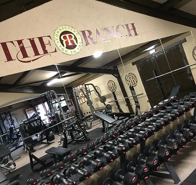 The gym has the R branding all over different area