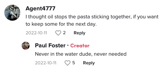 Paul said all pasta needs is plenty of water to cook beautifully.