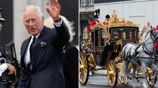 King Charles waving alongside the diamond jubilee coach