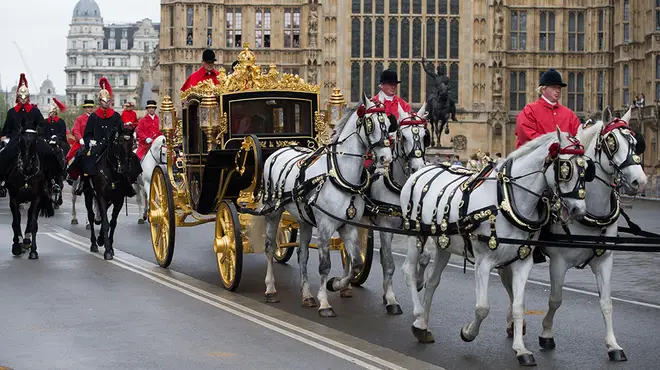 The Diamond Jubilee Coach is a six-horse-drawn carriage made for the Queen's 80th birthday