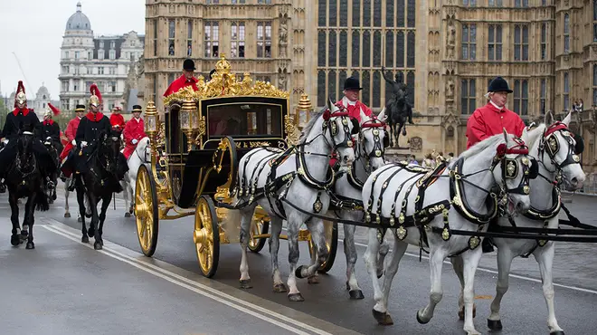 The lavish Diamond Jubilee coach used with six white horses