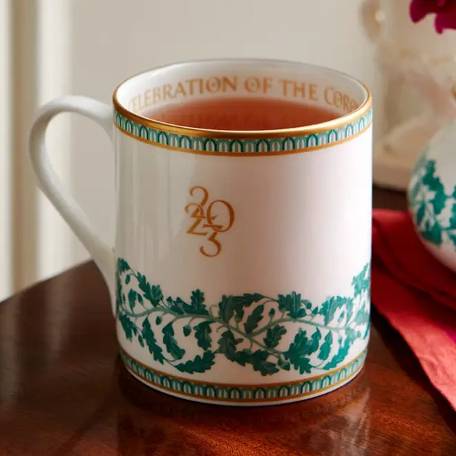 Fortnum and Mason's tea leaf and royal tree design for coronation mug