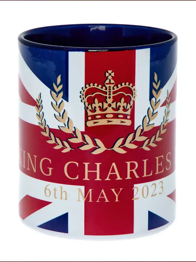 Card Factory's Union Jack flag and a golden crown coronation mug