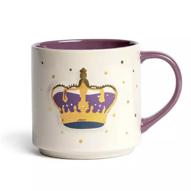 Purple and cream mug from Argos featuring crown