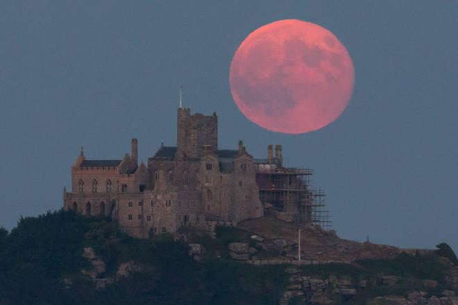 Strawberry Moon Rises Over St Michael's Mount
