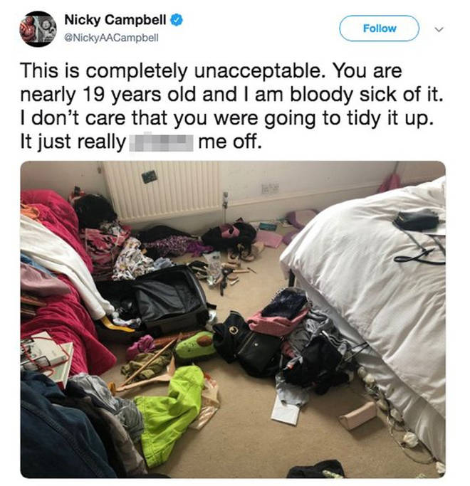 Nicky Campbell posted this photo on Twitter - and later claimed it was a 'comic trope'