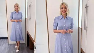 Holly Willoughby is wearing a purple midi dress