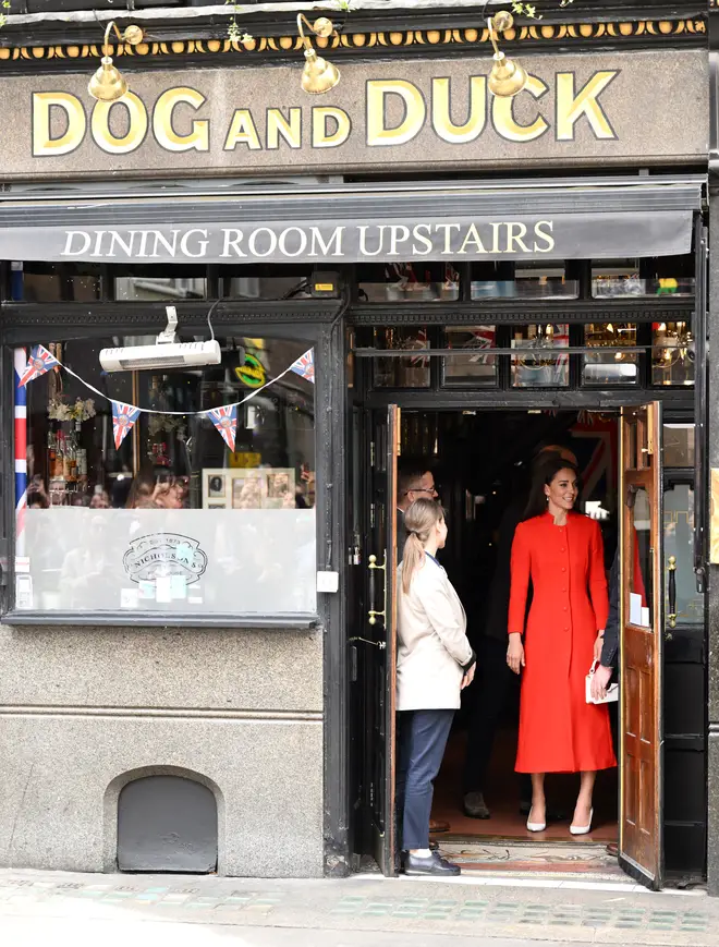 The Prince And Princess Of Wales visiting The Dog & Duck pub ahead of the Coronation