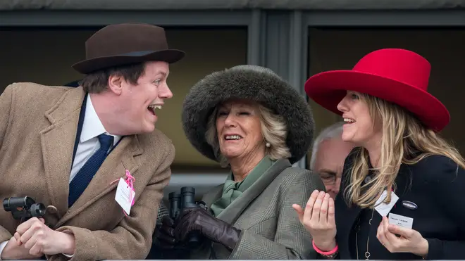 Queen Camilla with her son, Tom, and daughter, Laura, at the Cheltenham Festival, 2015