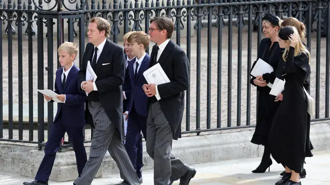 Tom Parker Bowles, Laura Lopes and their children attend the state funeral of Queen Elizabeth II, 2022
