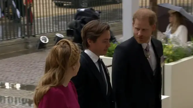 Prince Harry arrives with Princess Beatrice and her husband