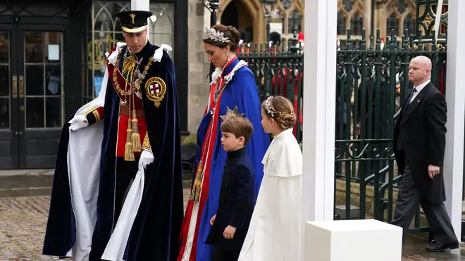 The Prince and Princess of Wales arrive with Princess Charlotte and Prince Louis