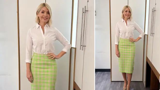 Holly Willoughby is wearing a green midi skirt