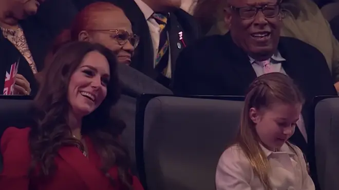The Princess of Wales looked proud as Prince William took to the stage