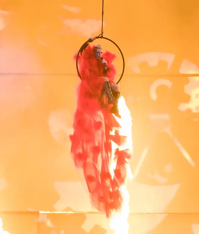 Pink performing at the 2019 BRIT Awards