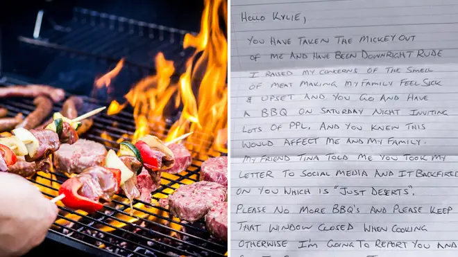 Family send angry letter to neighbours requesting they stop BBQ as smell makes them 'sick'