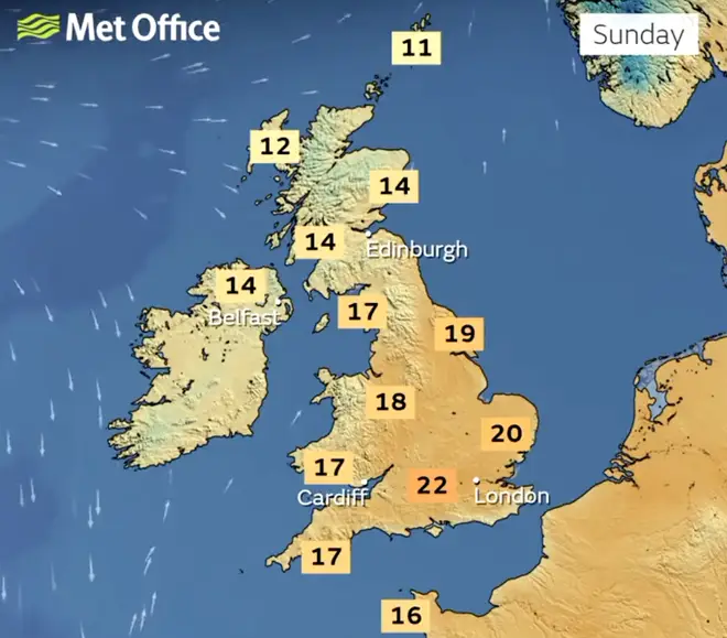 The Met Office forecast for the UK this weekend (Sunday)