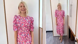 Holly Willoughby is wearing a pink midi dress