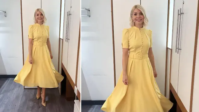 Holly Willoughby is wearing a yellow midi dress