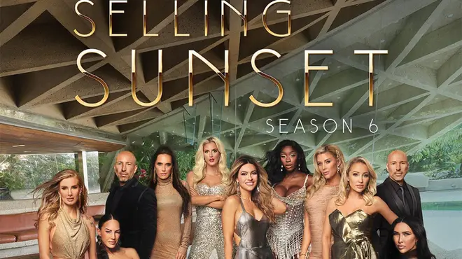 Selling Sunset season 6 promo image for Netflix featuring the whole cast