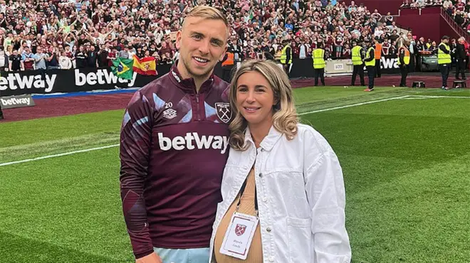 Dani Dyer and boyfriend Jarrod Bowen on the West Ham pitch