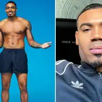Love Island star Tyrique Hyde standing in navy trunks for promo picture alongside picture of him in his car