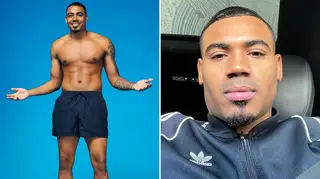 Love Island star Tyrique Hyde standing in navy trunks for promo picture alongside picture of him in his car