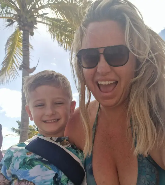 Josie Gibson in Mexico with her son Reggie after he broke her arm