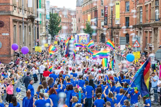 Flying the flag: Manchester Pride is an annual LGBT pride festival and parade at Canal Street and the surrounding area, with a parade through the streets of Manchester