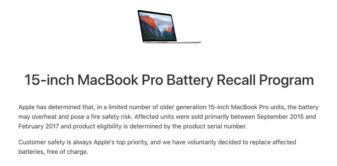 Apple is urging customers who bought the computer between September 2015 and February 2017 to check the serial number.