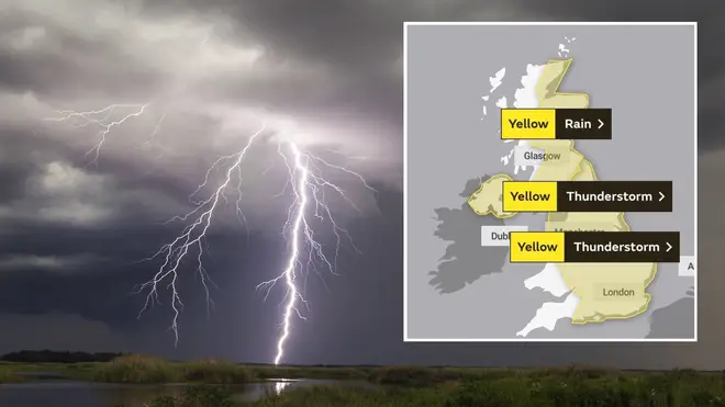 Thunder, lightning and heavy rain is set to strike today as The Met Office issues weather warnings.