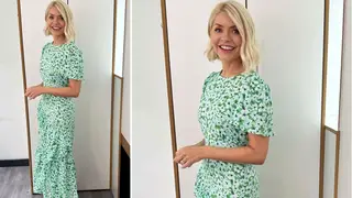 Holly Willoughby is wearing a green dress