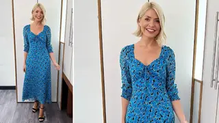 Holly Willoughby is wearing a blue dress