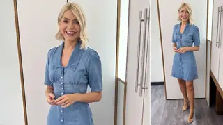 Holly Willoughby is wearing a denim mini