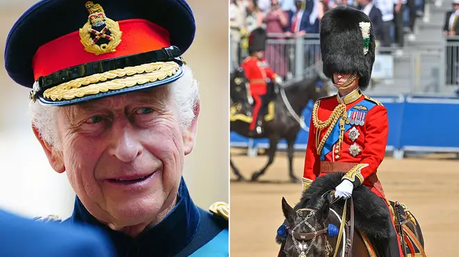 King Charles and Prince William in full royal uniform at Horse Guards