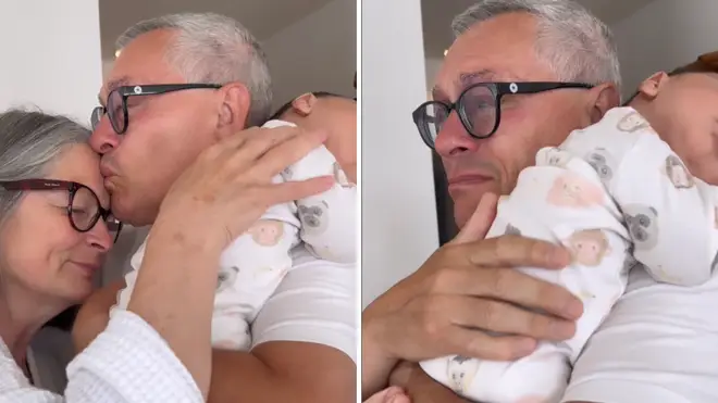 Jessie J's mum and dad look emotional as they cradle their new grandchild