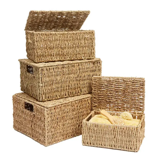 Lidded Seagrass Hamper - Set of 4