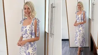 Holly Willoughby is wearing a blue dress from Reformation