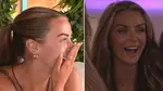 Kady McDermott on Love Island with her hand over her mouth in shock and smiling as she partakes in movie night