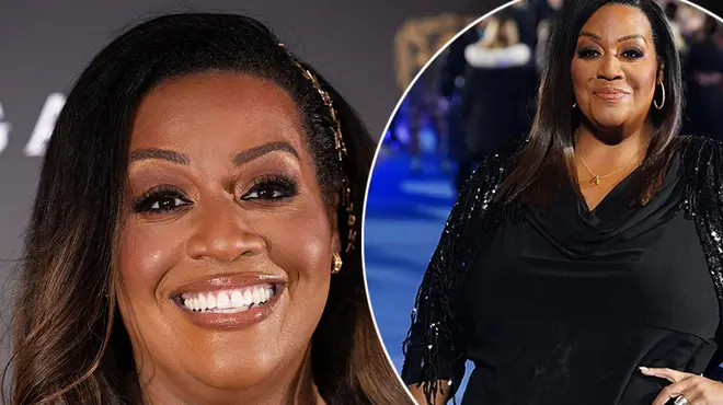 Alison Hammond smiling on the red carpet at an ITV even wearing a black sequin dress