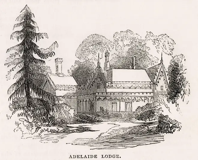 A sketch of Adelaide Lodge, now known as Adelaide Cottage, originally built for Queen Adelaide in 1831