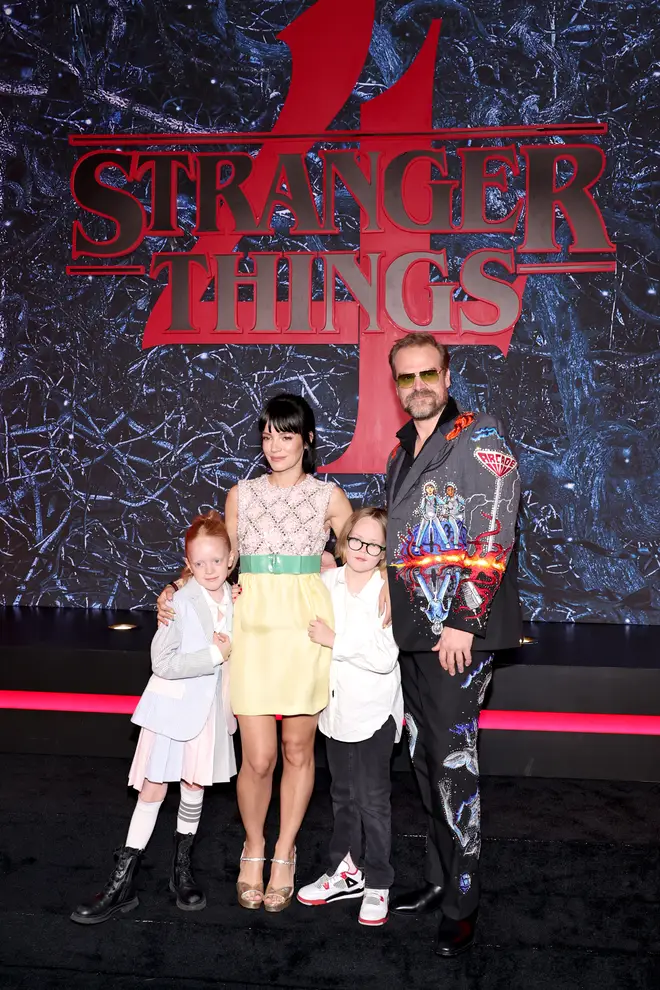 Lily Allen with her husband David Harbour and two daughters  at the Stranger Things premiere, 2022