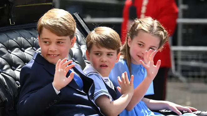Prince George with his younger siblings Princess Charlotte and Prince Louis, 2022