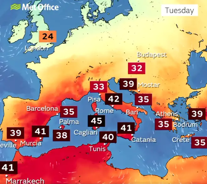 The Met Office forecasts that high temperatures will continue to cause problems across Europe this week