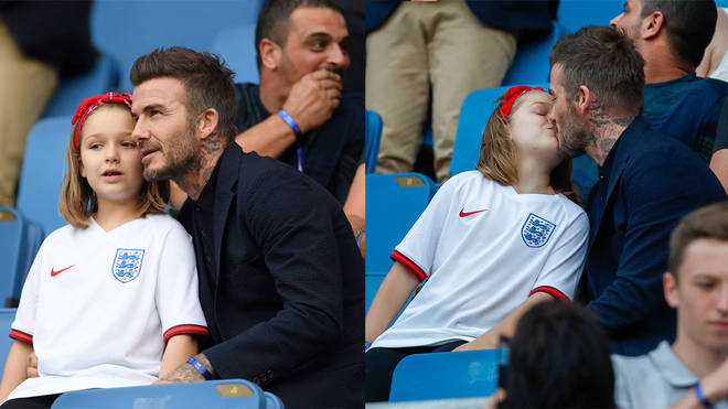 David Beckham kissed daughter Harper, 7, on the lips at the England football match