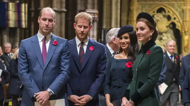 Prince William, Prince Harry, Meghan Markle and Kate Middleton attend a service at Westminster Abbey, 2018