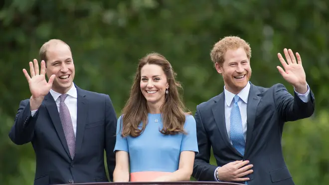 Prince William, Kate Middleton and Prince Harry pictured during happier times at the Queen's 90th birthday, 2016