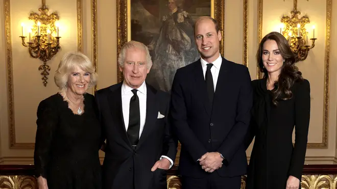 King Charles, Queen Camilla, Prince William and Kate Middleton pictured at Buckingham Palace, 2022